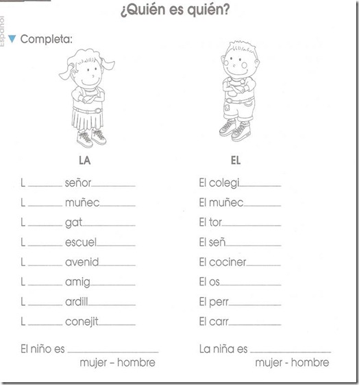 Proyectos escolares Género masculino o femenino ejercicio de primer